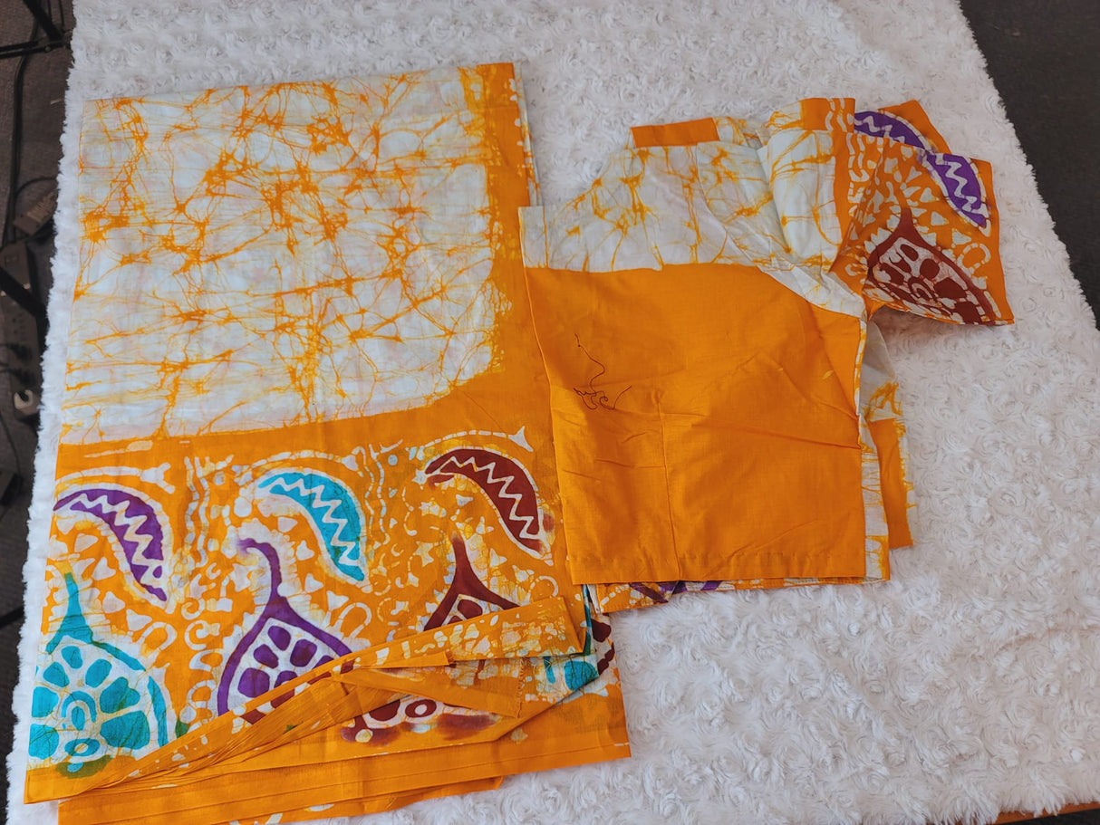 Cotton batik saree with stiched blouse