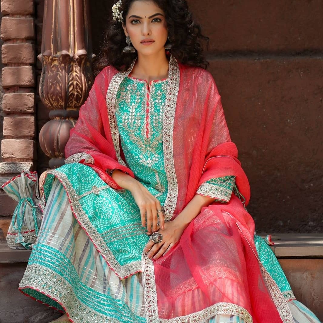 Original Indian boutique collection.with gharara pant and potli bag