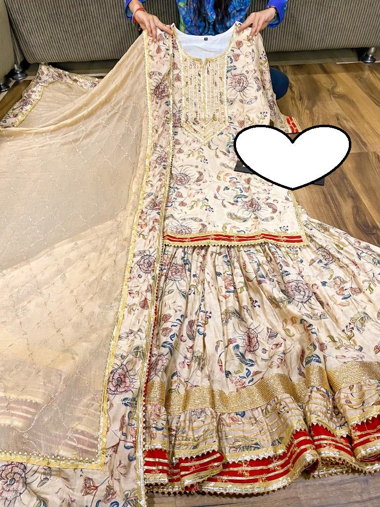 Premium maslin kurti with heavy detailing of gota & lace