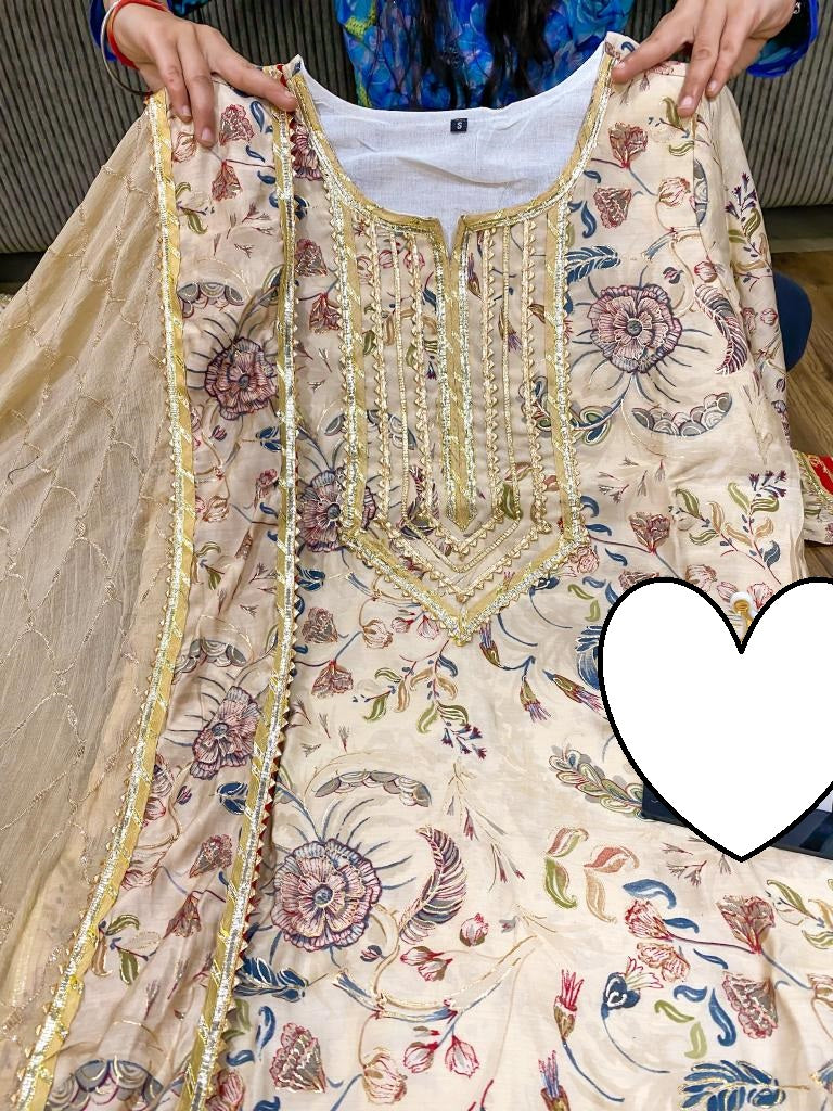 Premium maslin kurti with heavy detailing of gota & lace