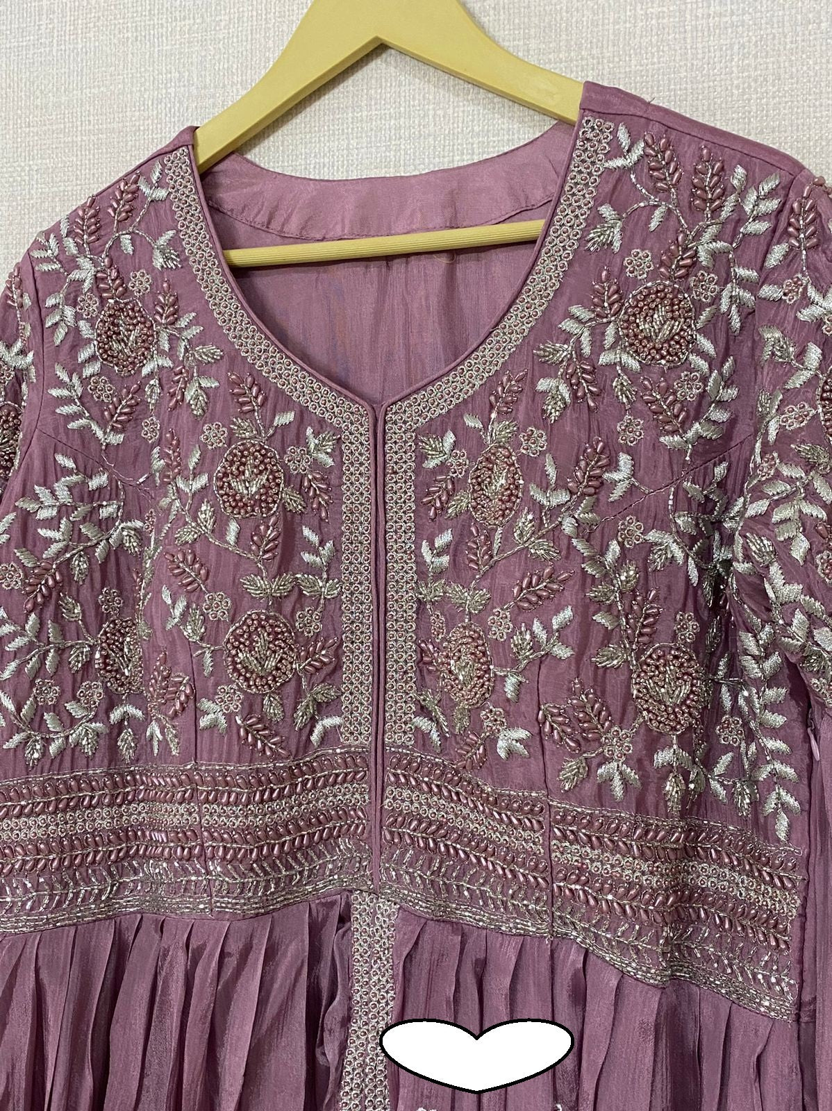 Pure Chinon Ready To Wear Peplum kurta With Attached Lining And Beautiful Silver Thread Work Embellished With Pearl Cutdana Detailing