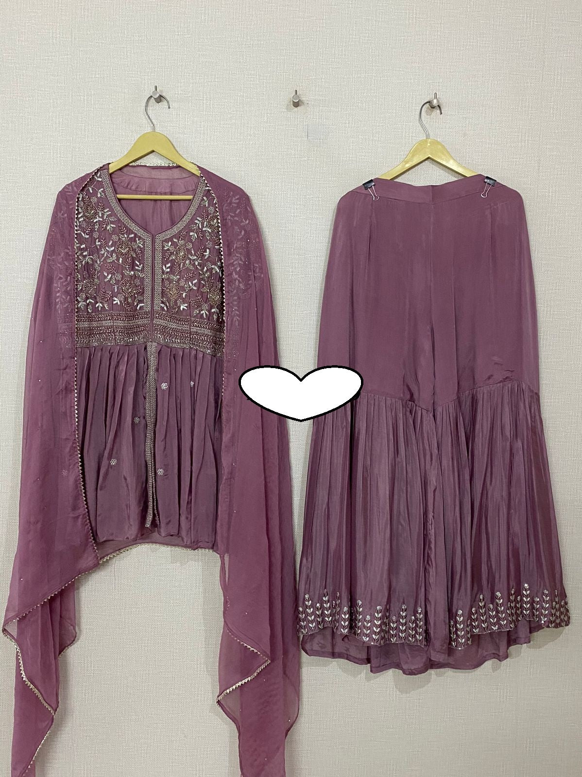 Pure Chinon Ready To Wear Peplum kurta With Attached Lining And Beautiful Silver Thread Work Embellished With Pearl Cutdana Detailing