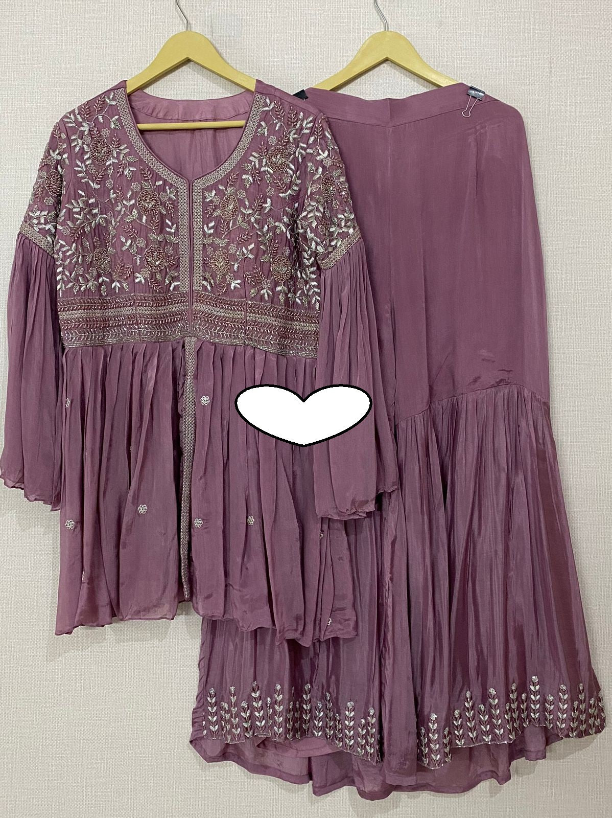 Pure Chinon Ready To Wear Peplum kurta With Attached Lining And Beautiful Silver Thread Work Embellished With Pearl Cutdana Detailing