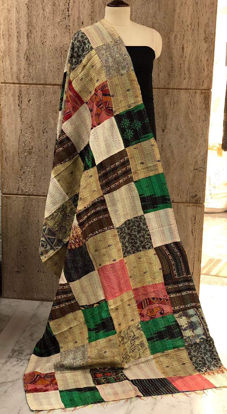 Pure hand stitched, math-stitch silk stoles which can be carried both ways!