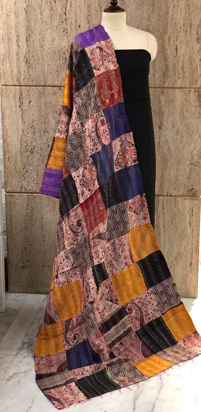 Pure hand stitched, math-stitch silk stoles which can be carried both ways!