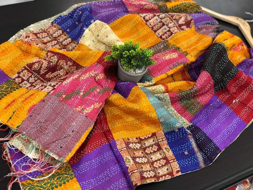 Pure hand stitched, math-stitch silk stoles which can be carried both ways!