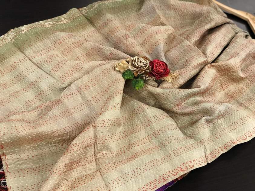 Pure hand stitched, math-stitch silk stoles which can be carried both ways!