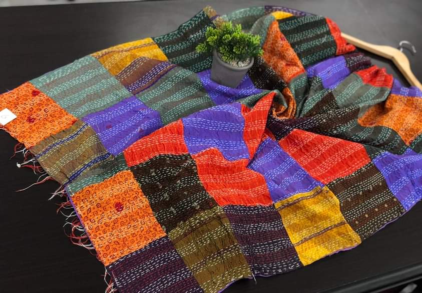 Pure hand stitched, math-stitch silk stoles which can be carried both ways!