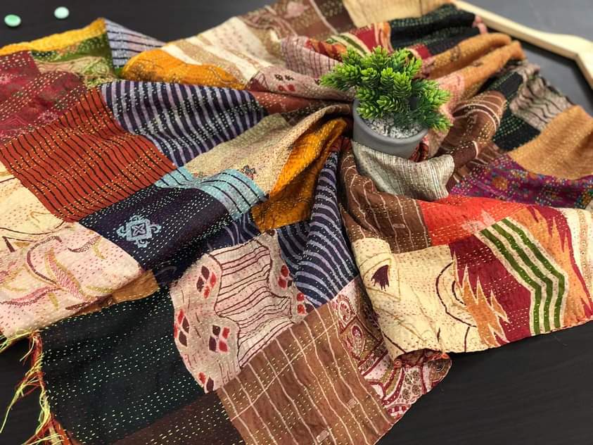 Pure hand stitched, math-stitch silk stoles which can be carried both ways!