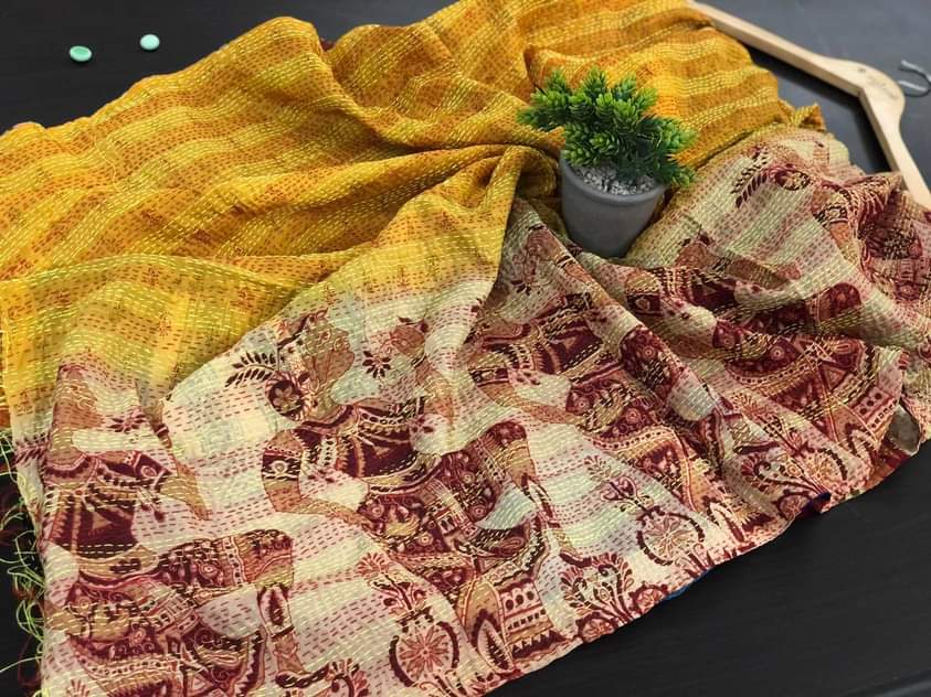 Pure hand stitched, math-stitch silk stoles which can be carried both ways!