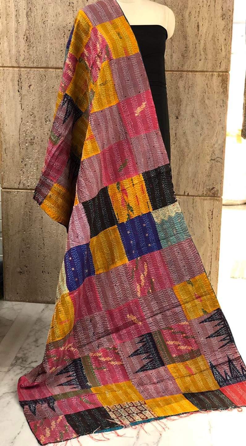 Pure hand stitched, math-stitch silk stoles which can be carried both ways!