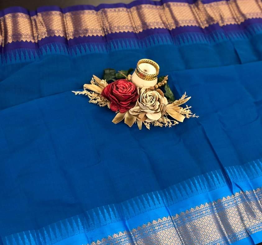 Pure Cotton Handcrafted Handloom Gadwal Sarees with Ganga Jamuna Border and Rich Zari Weavings In The Anchal n Border With blouse pc