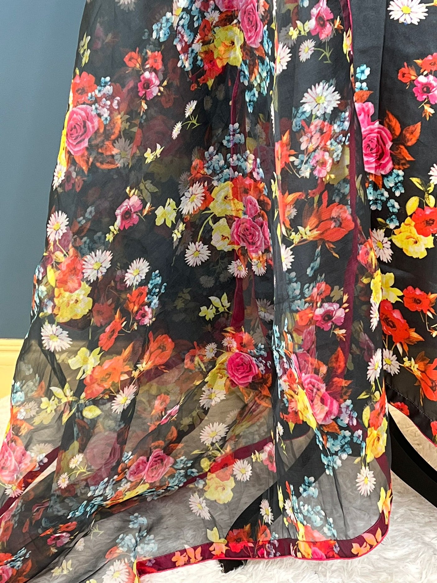 Super Soft Raw Silk Kamiz With Digital Printed Organza Dupatta