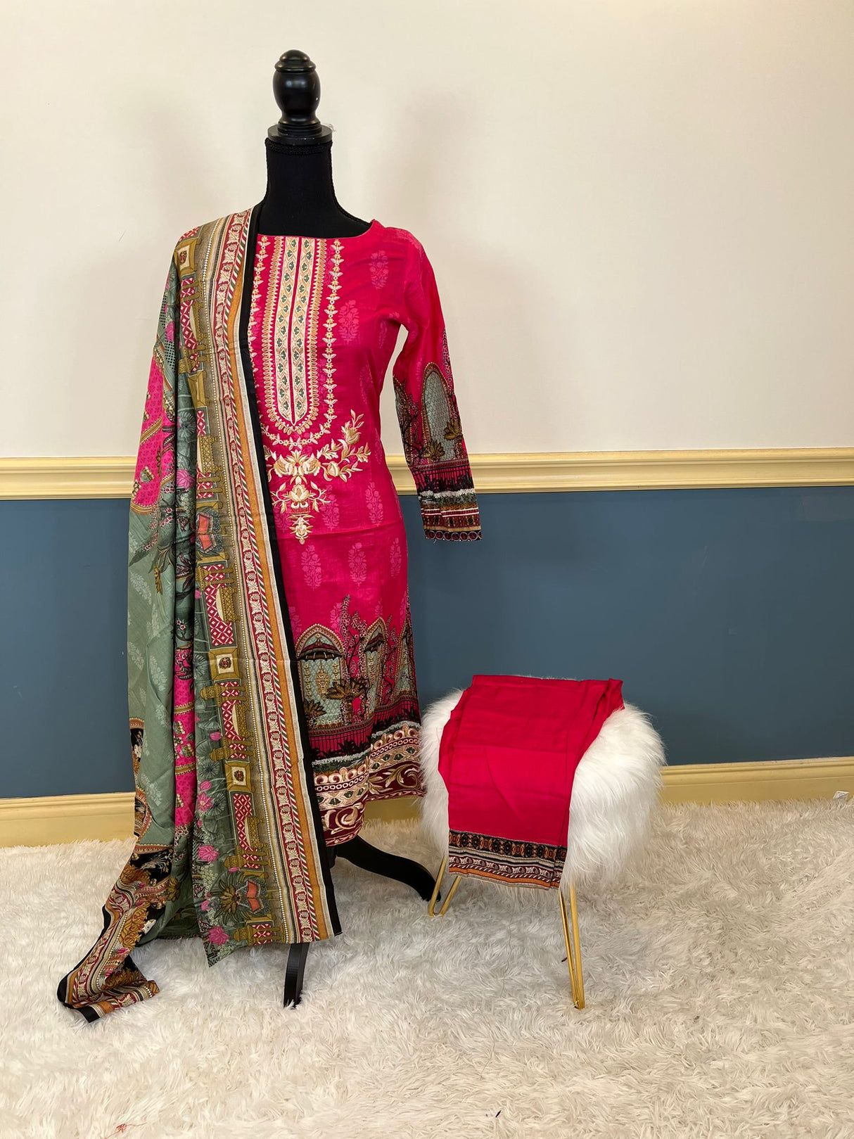 Indian Cotton Stitched Embroidery Suit Ready To Ship