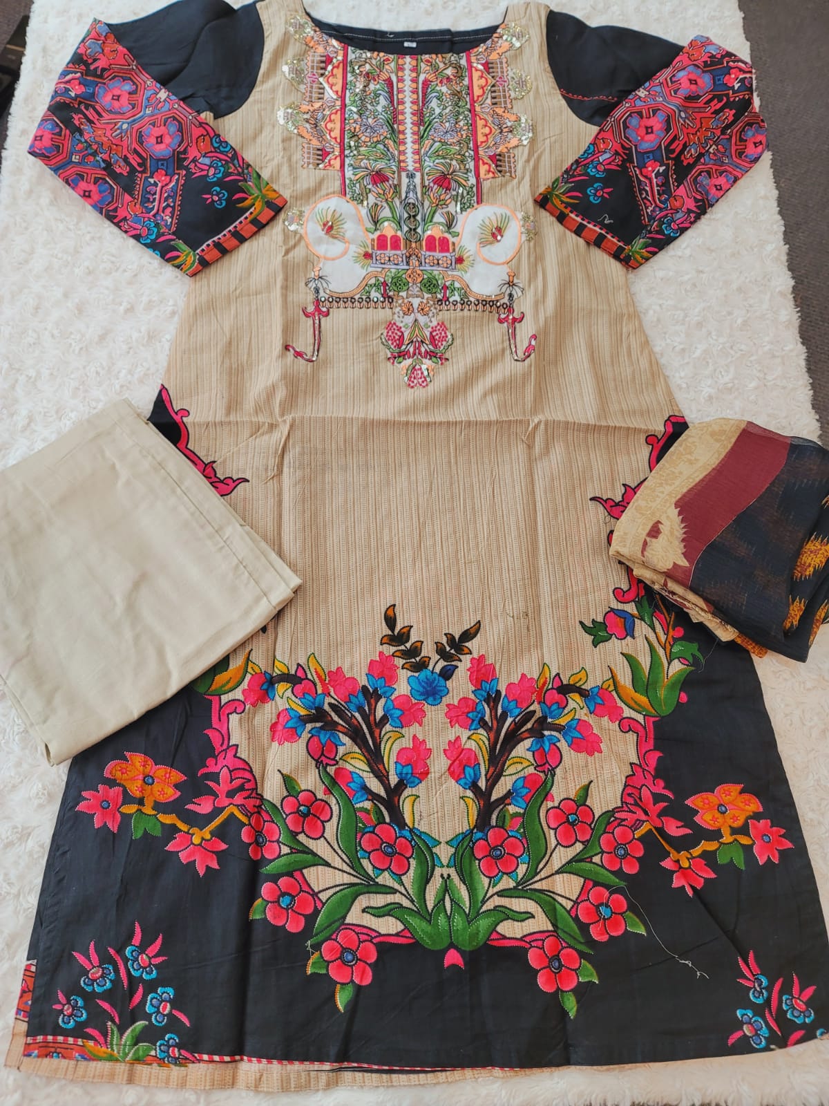 Indian Cotton Stitched Embroidery Suit Ready To Ship