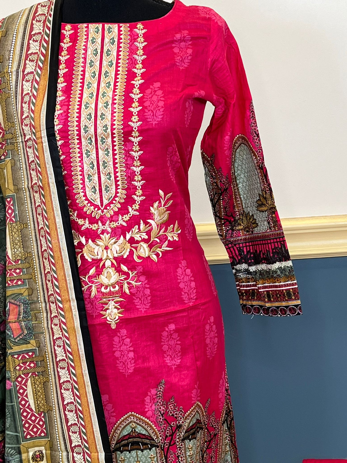 Indian Cotton Stitched Embroidery Suit Ready To Ship