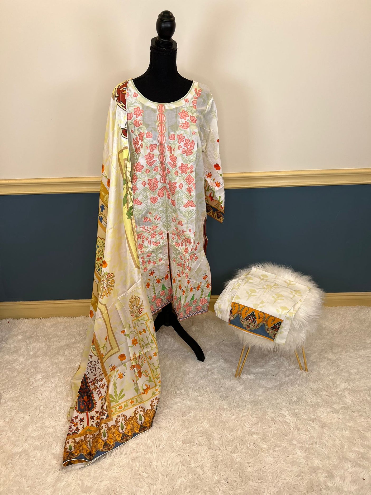 Pakistani lawn stitched Embroidered Suit Ready To Ship