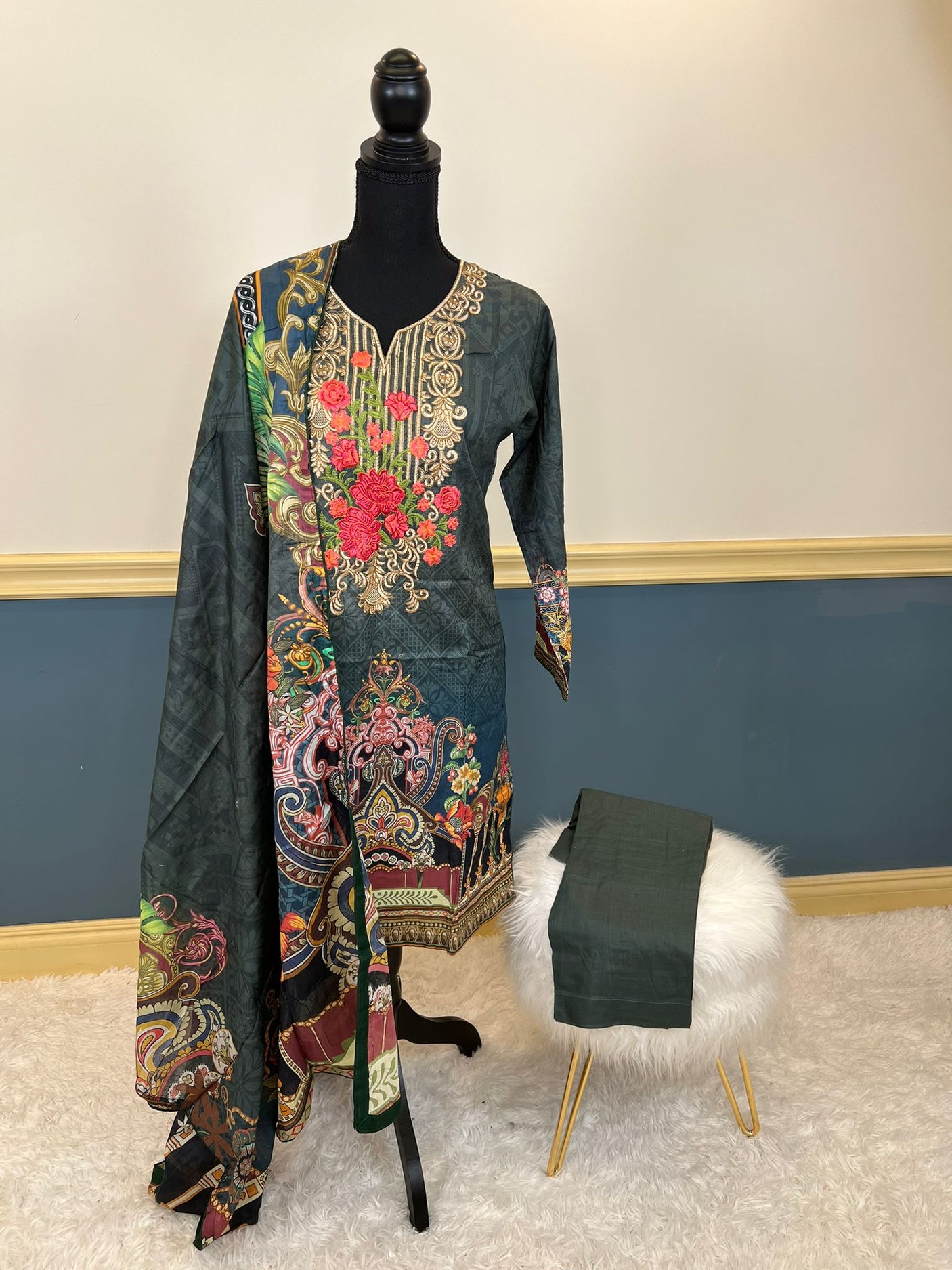 Pakistani Stitched lawn Embroidered Salwar kameez ready to ship