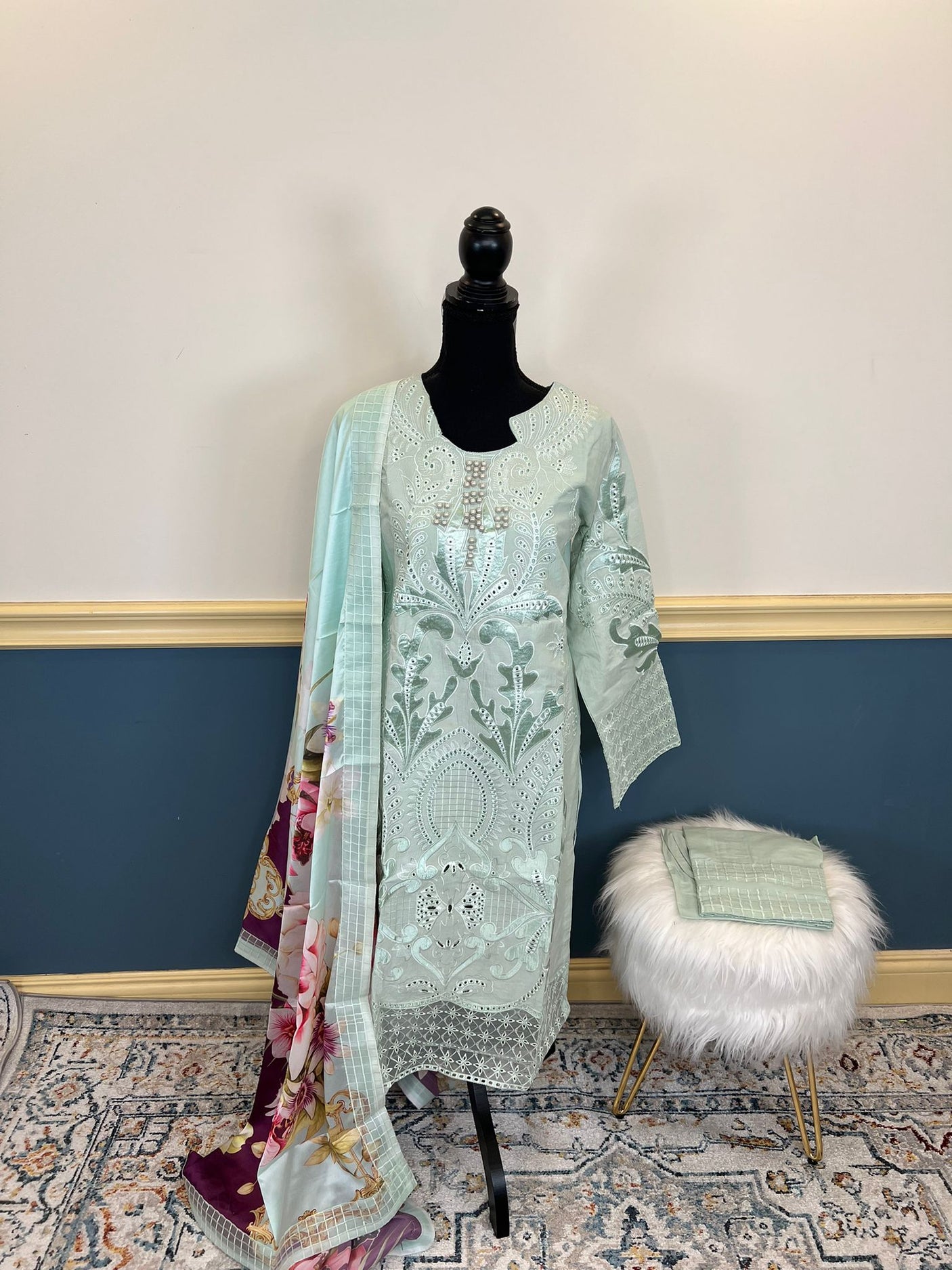 Pakistani Stitched Luxury Embroidered lawn Salwar kameez ready to ship