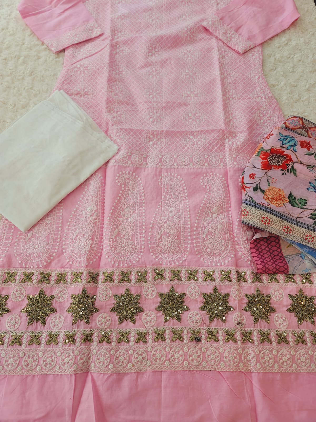 Indian Cotton Stitched Embroidery Suit Ready To Ship