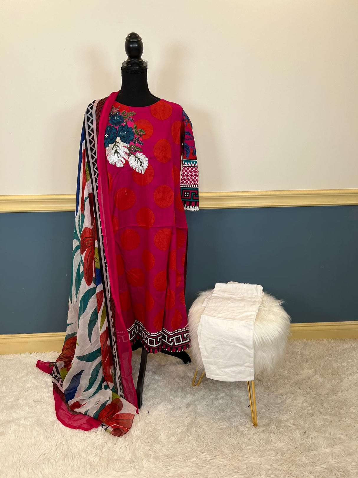 Indian Cotton Stitched Embroidery Suit Ready To Ship