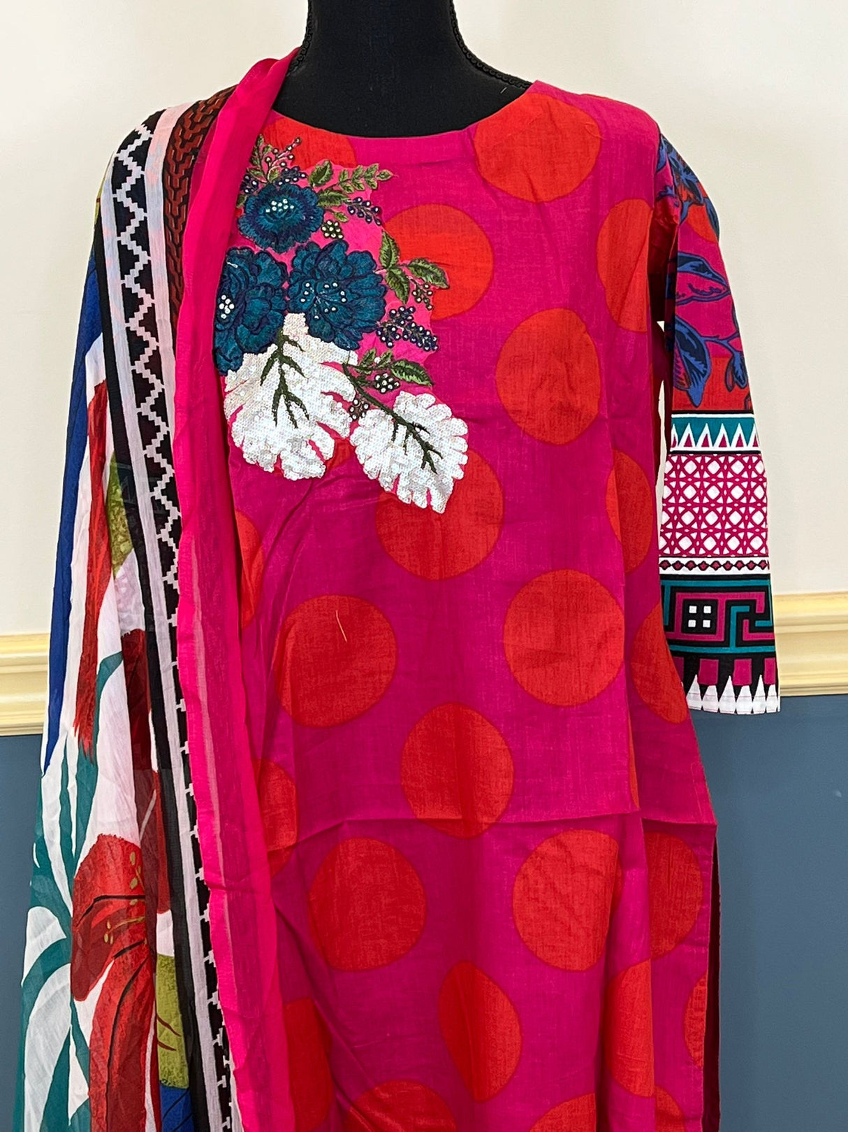 Indian Cotton Stitched Embroidery Suit Ready To Ship