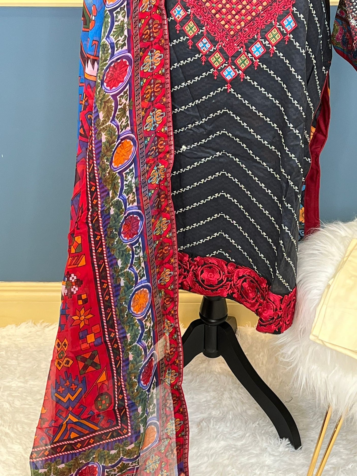 Pakistani lawn stitched Embroidered Suit Ready To Ship