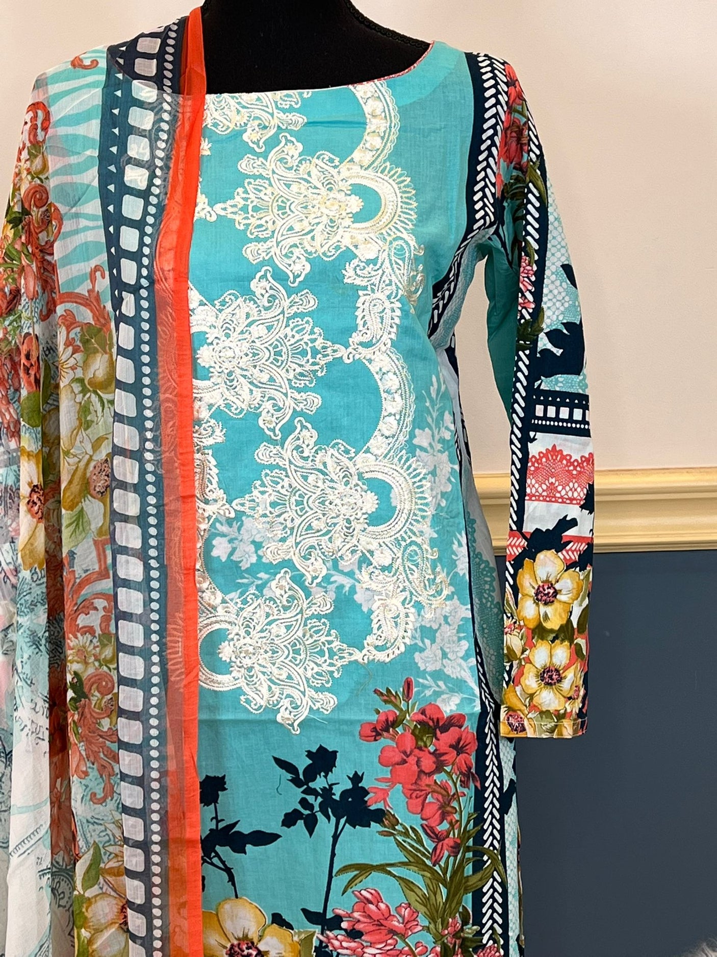 Indian Cotton Stitched Embroidery Suit Ready To Ship