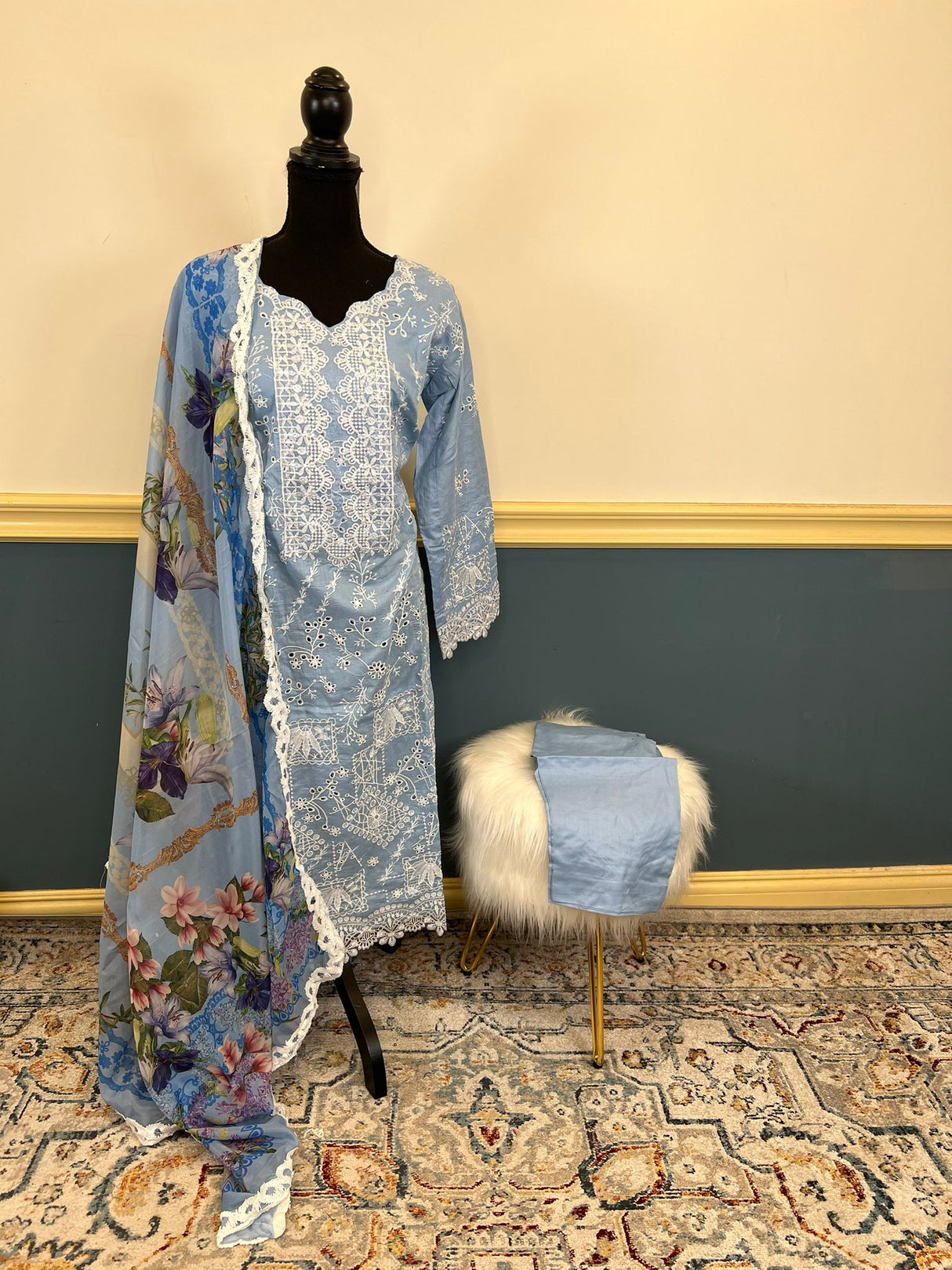 Luxury Embroidered lawn Salwar kameez ready to ship