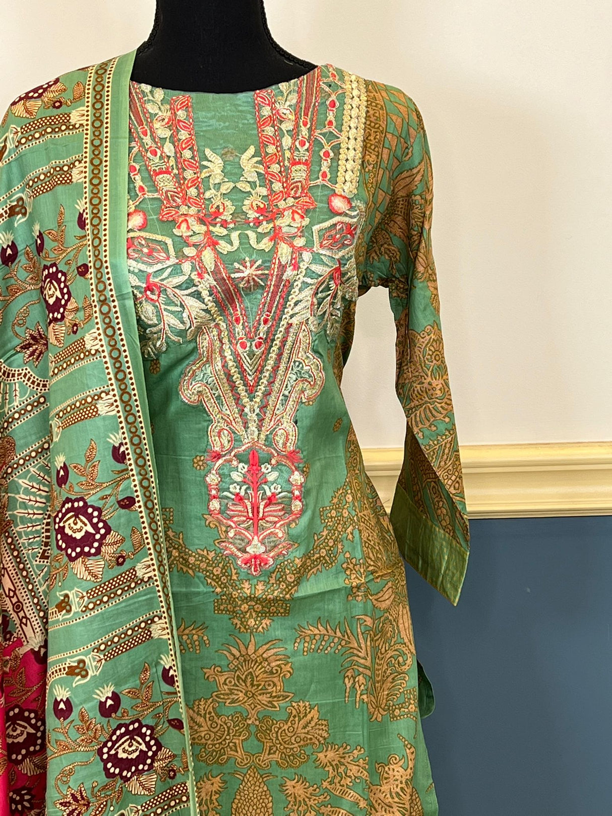 Indian Cotton Stitched Embroidery Suit Ready To Ship