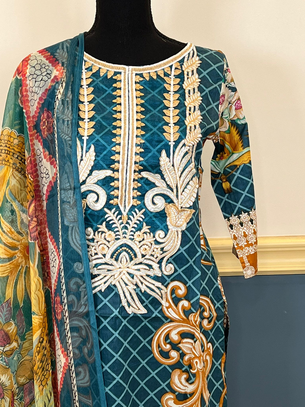 Indian Cotton Stitched Embroidery Suit Ready To Ship