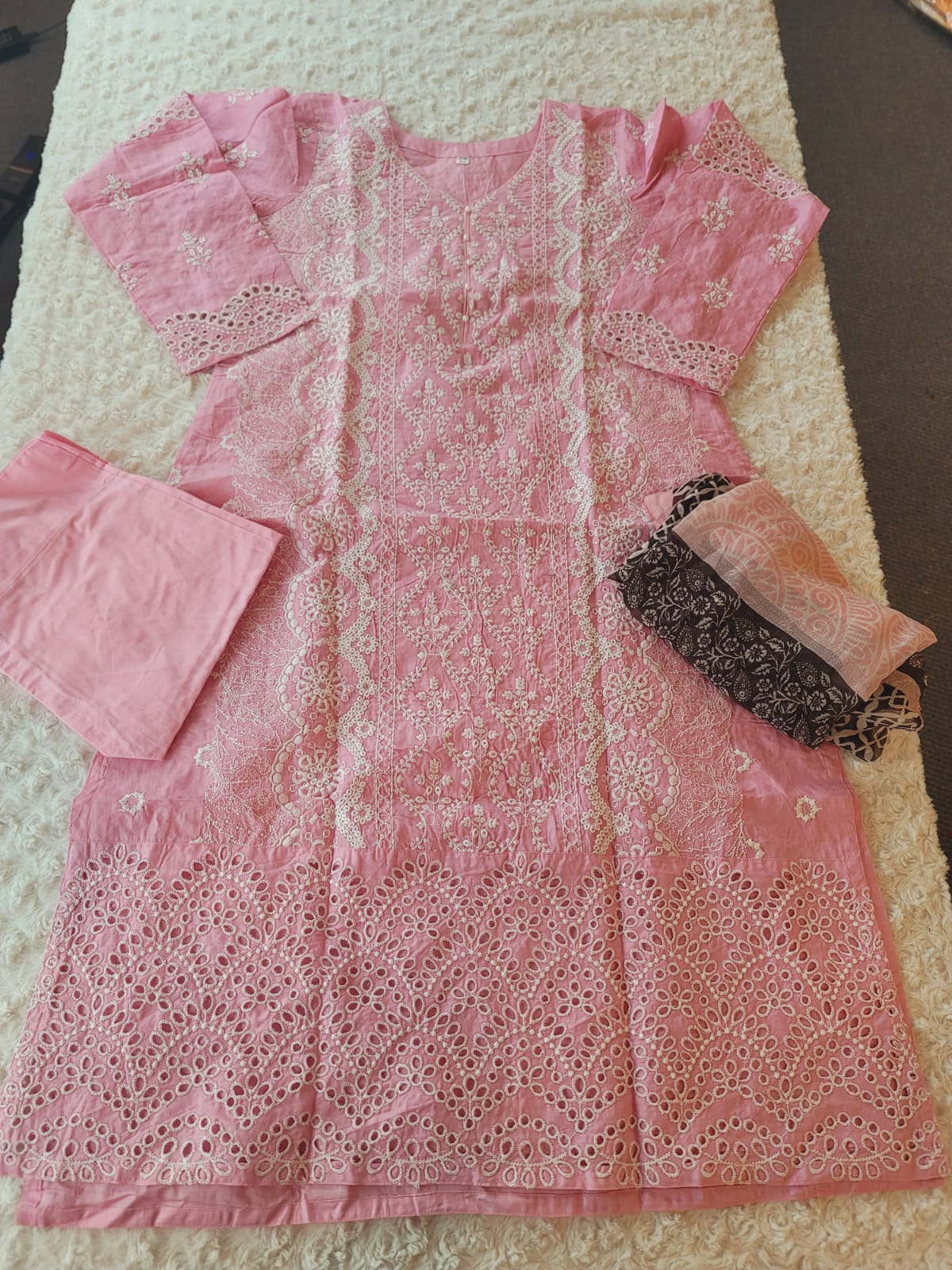 Indian Cotton Stitched Embroidery Suit Ready To Ship