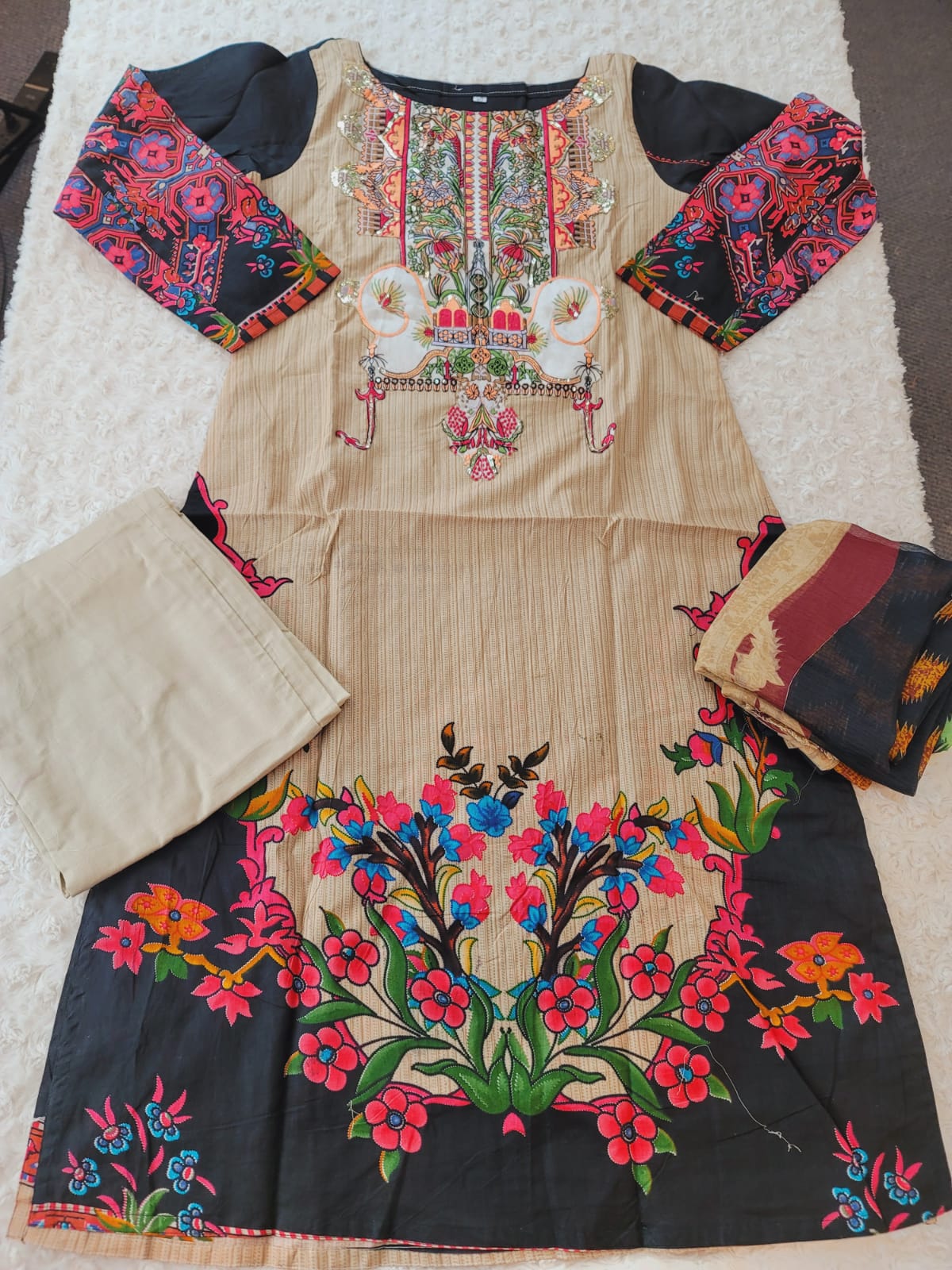 Indian Cotton Stitched Embroidery Suit Ready To Ship