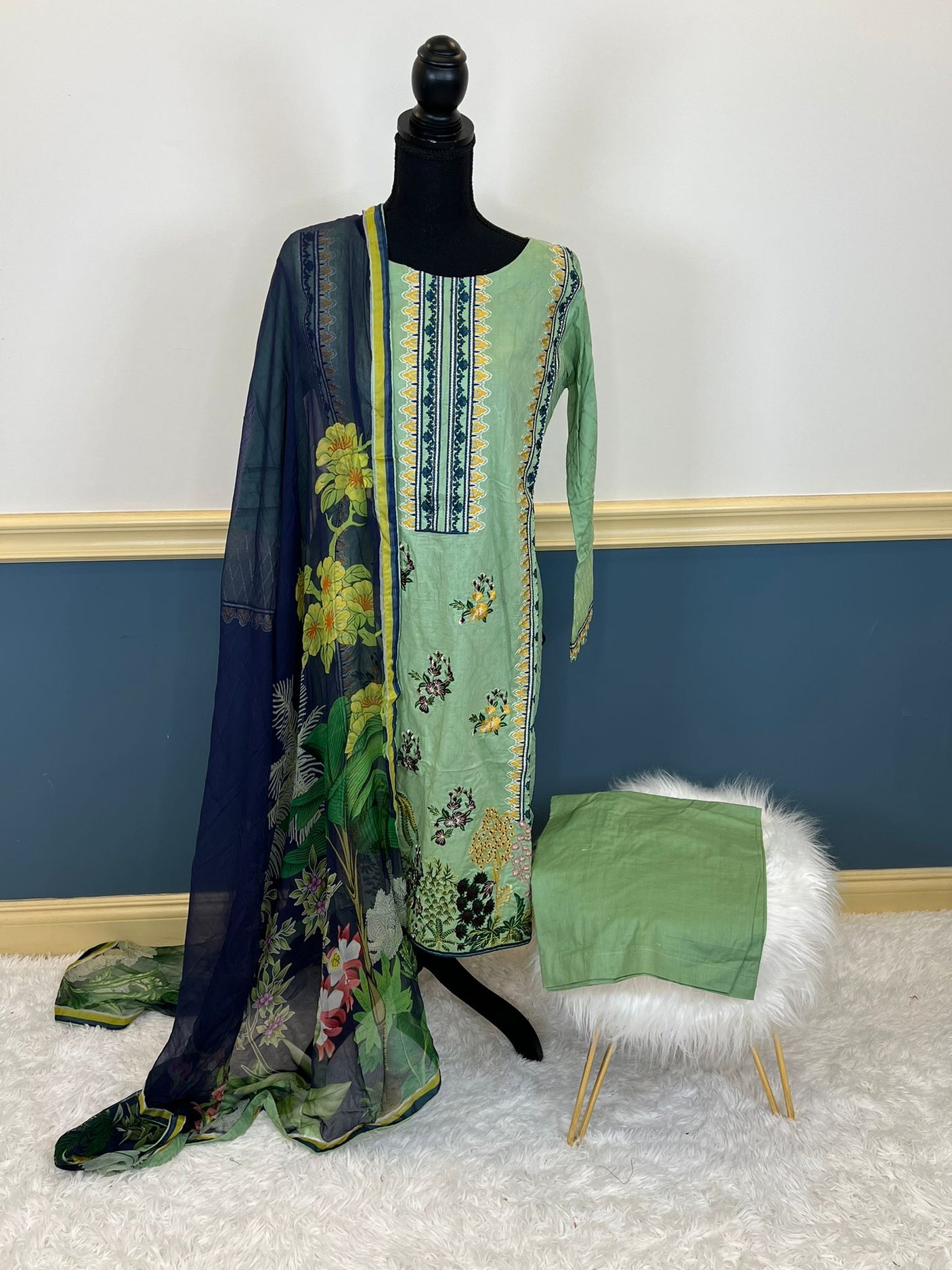 Pakistani lawn stitched Embroidered Suit Ready To Ship