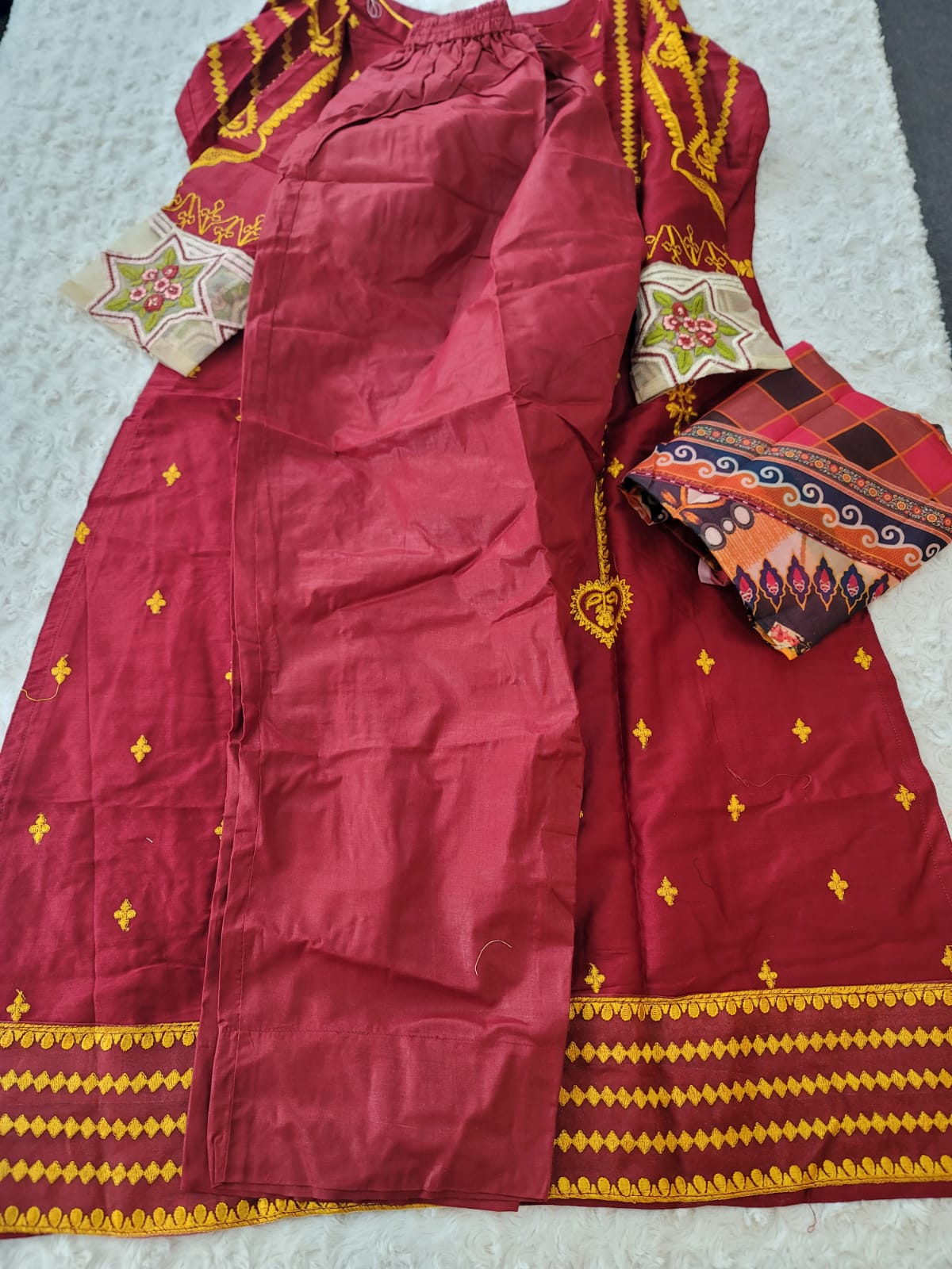 Indian Cotton Stitched Embroidery Suit Ready To Ship