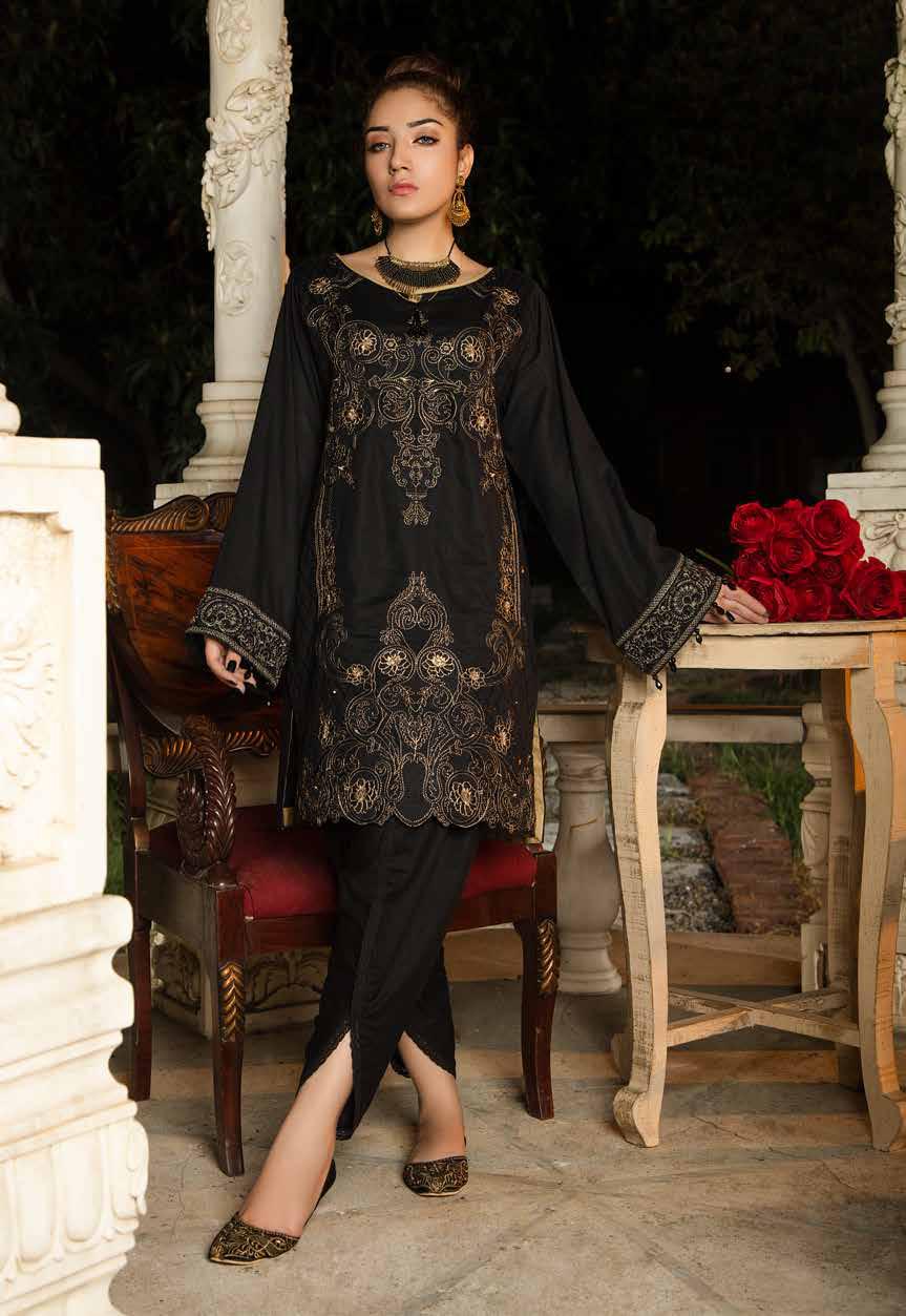 Muzayyan by Adan’s Libas Black Kurti Collection – 100% Original Guaranteed
