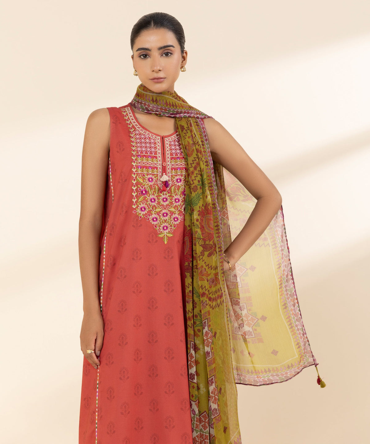 Sapphire Daily Red Embroidered Lawn Suit - Side
