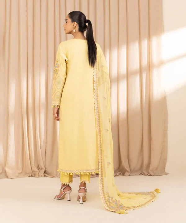 Sapphire Yellow Embroidered Textured Lawn Suit - Details