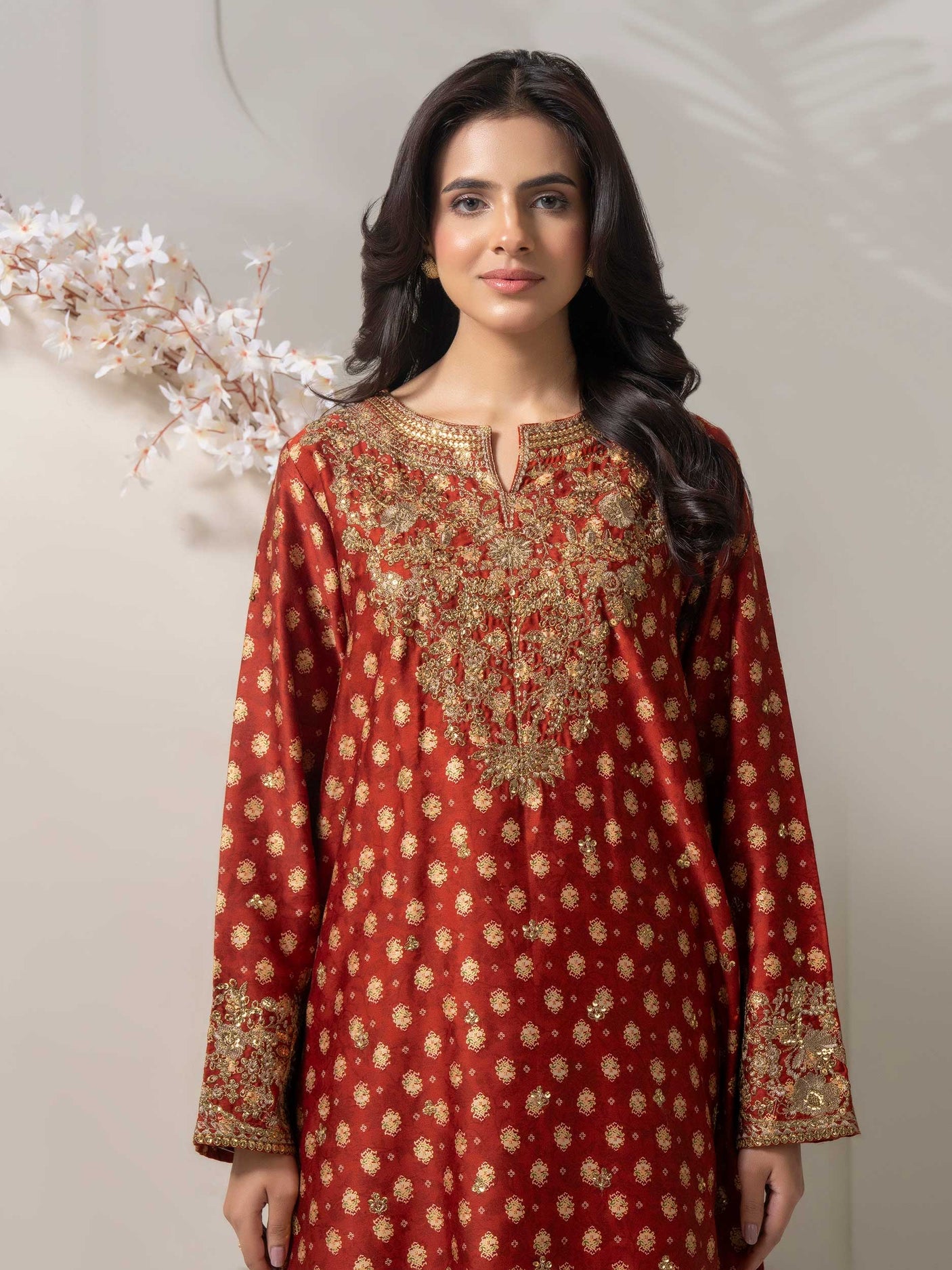 2 Piece Satin Suit-Paste Print By LimeLight