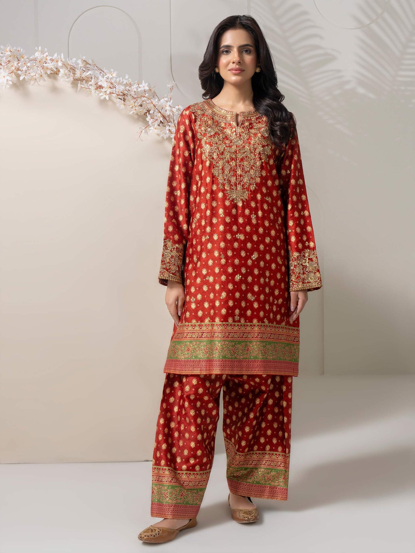 2 Piece Satin Suit-Paste Print By LimeLight