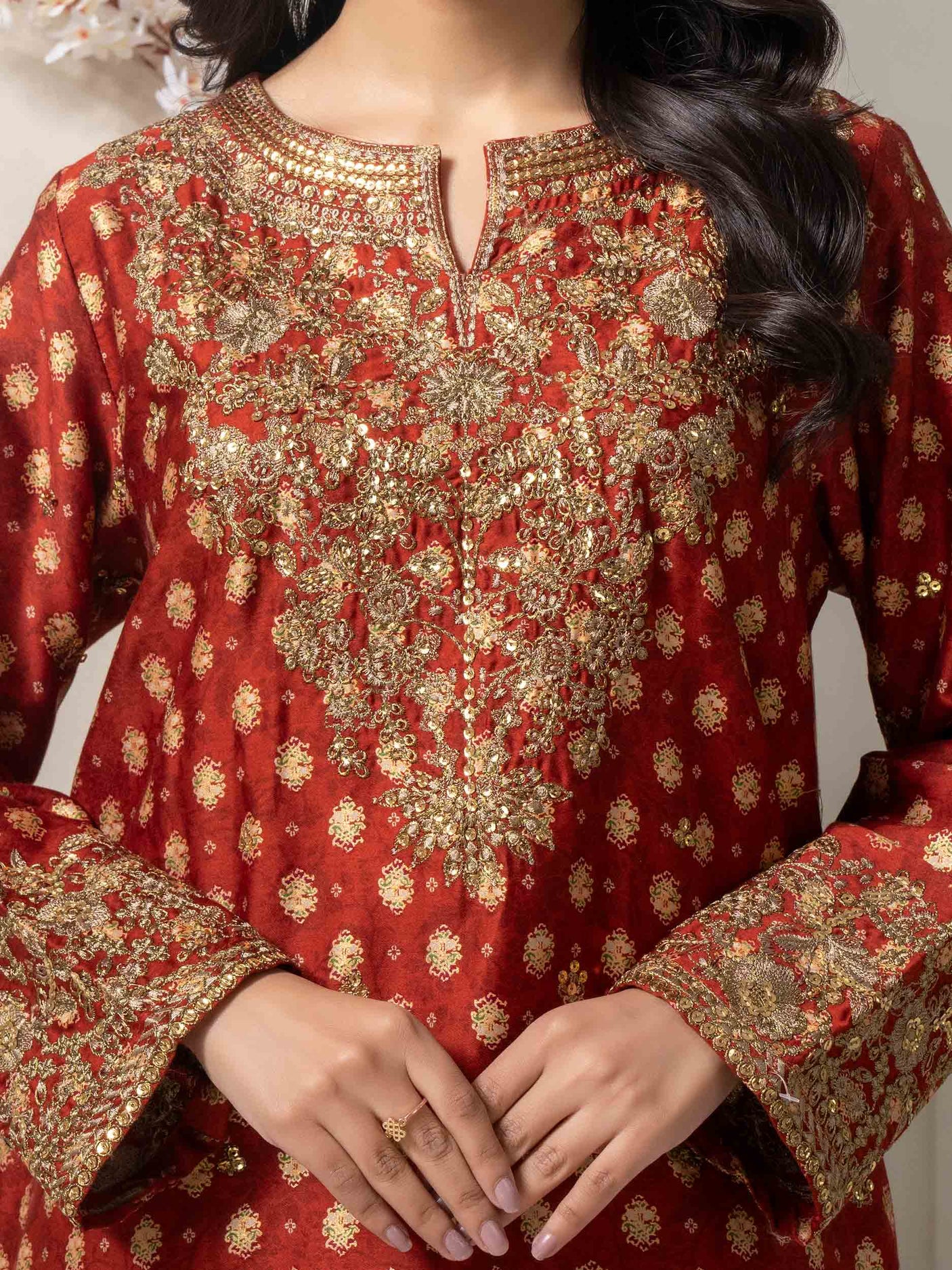 2 Piece Satin Suit-Paste Print By LimeLight