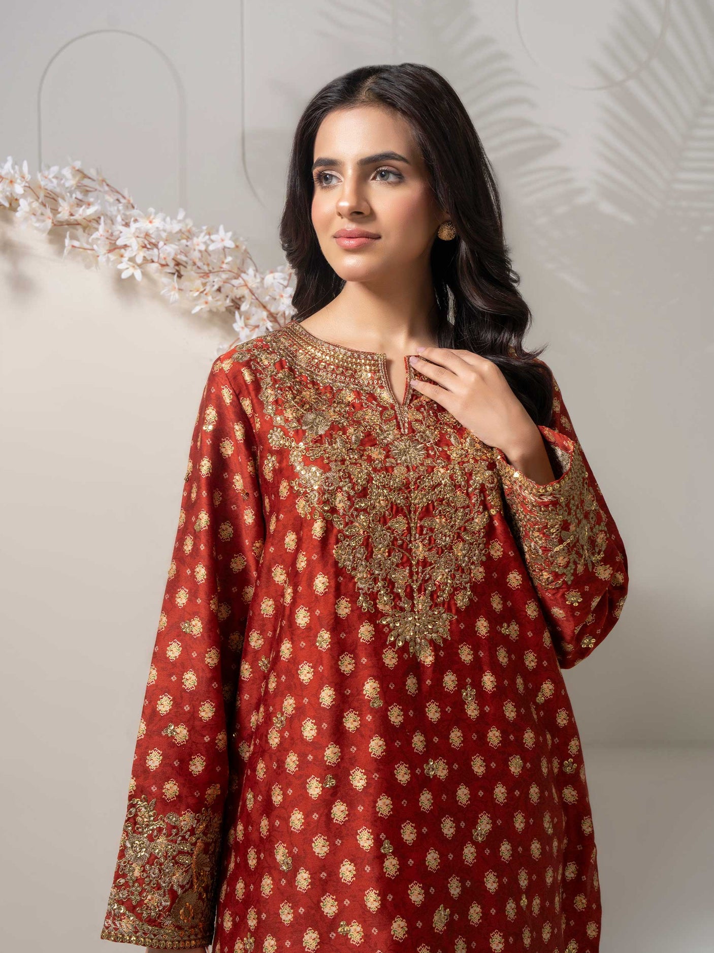 2 Piece Satin Suit-Paste Print By LimeLight