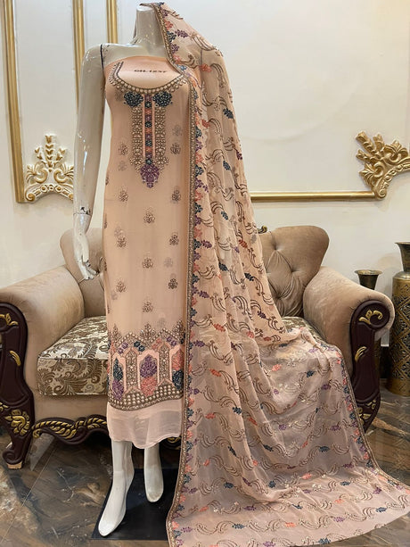 New Pure Chiffon Resham Thread Embroidered With Stitched Maate Sequins