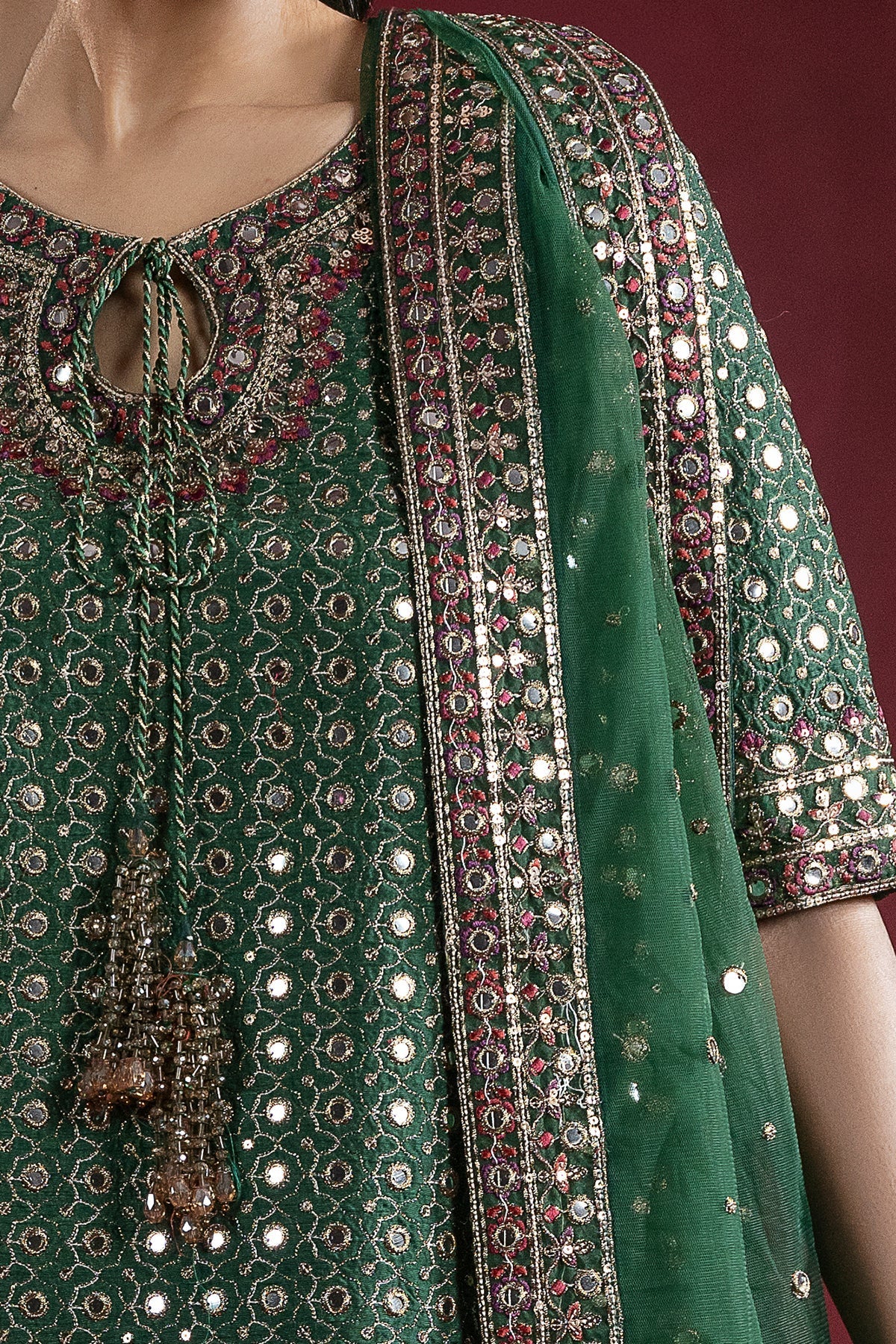 3-PC Embroidered Raw-Silk Suit by Charizma