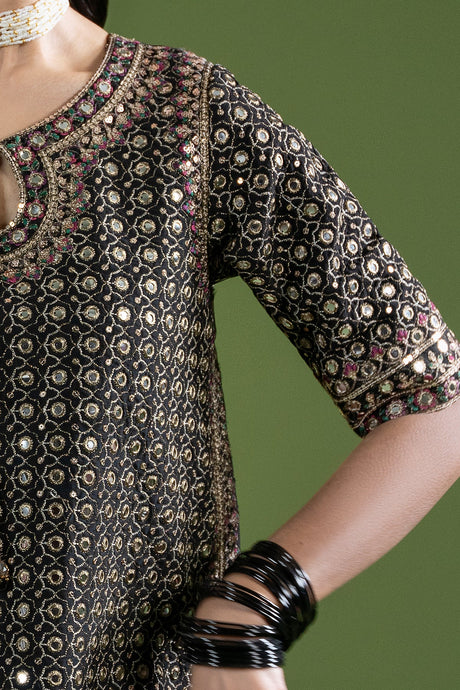 3-PC Embroidered Raw-Silk Suit by Charizma