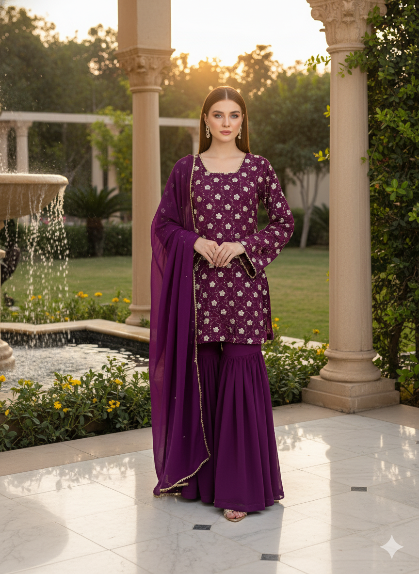 Pakistani Pure Chiffon Boutique Collection with churidaar sleeves