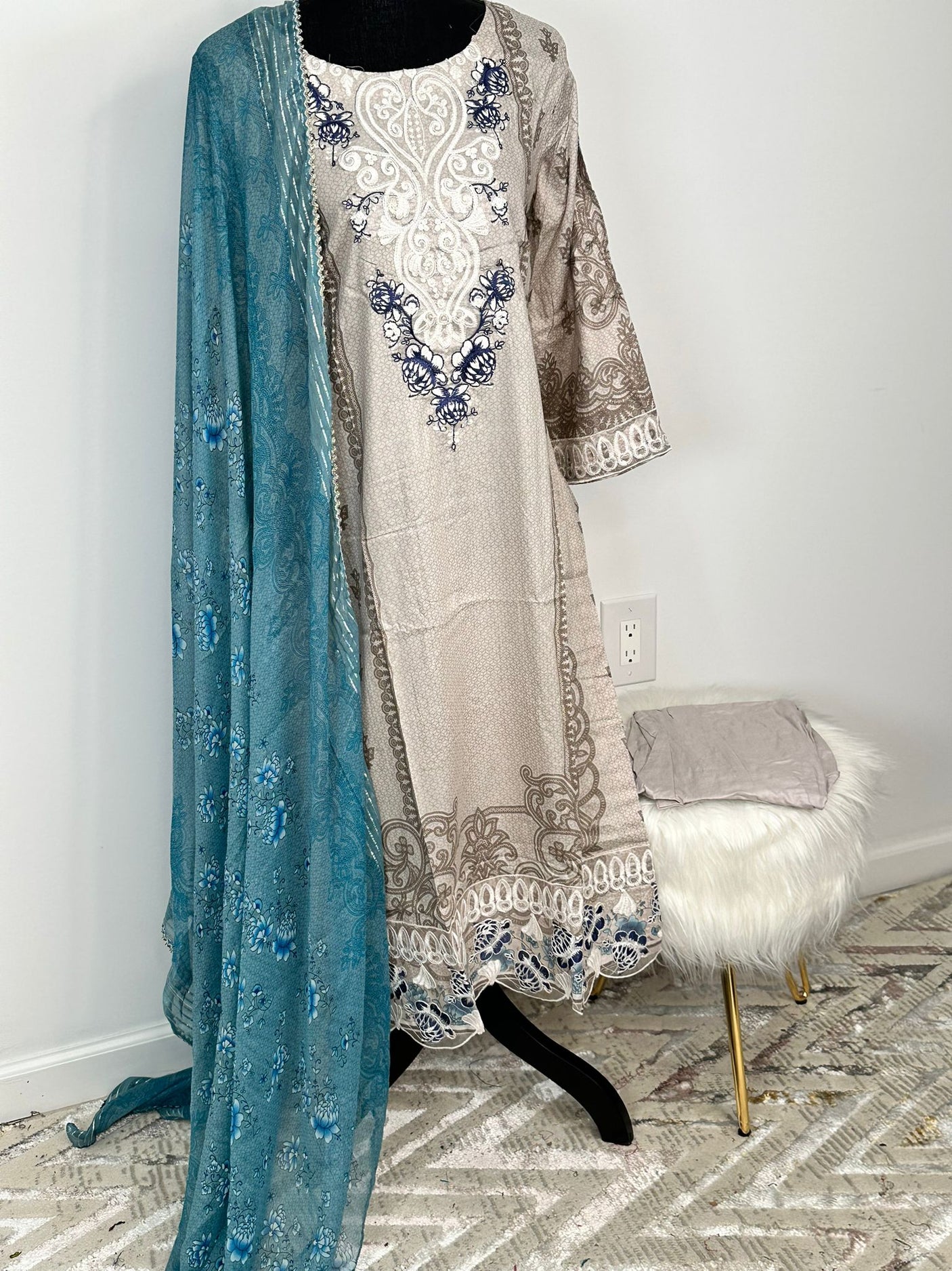 Pakistani Embroidered Lawn  ready to ship.