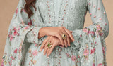 Sky Grey Embroidered Chinnon Palazzo Kameez