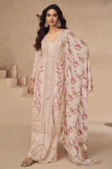 Pink and Magenta Embroidered Chinnon Palazzo Kameez