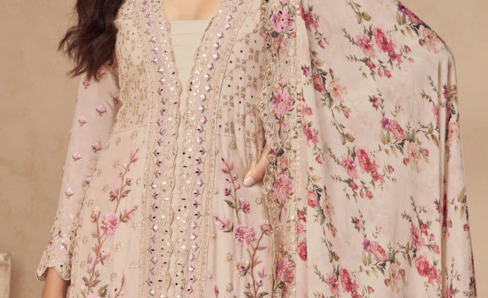 Pink and Magenta Embroidered Chinnon Palazzo Kameez
